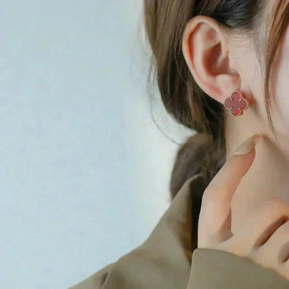 [⭐Veyra]CLOVER MEDIUM 1 MOTIFS CARNELIAN  EARRINGS