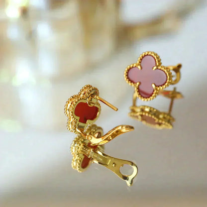 [⭐Veyra]CLOVER MEDIUM 1 MOTIFS CARNELIAN  EARRINGS