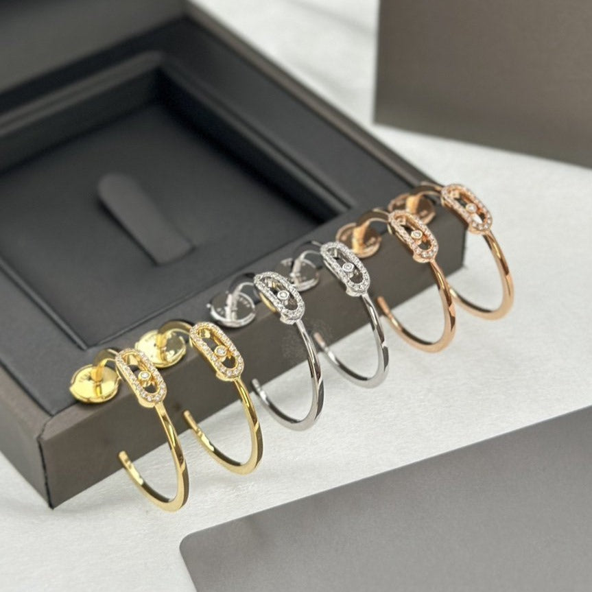 [⭐Veyra]CREOLES MOVE UNO PM DIAMOND EARRINGS