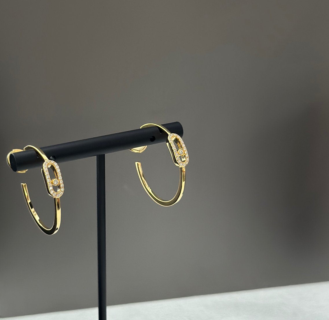 [⭐Veyra]CREOLES MOVE UNO PM DIAMOND EARRINGS