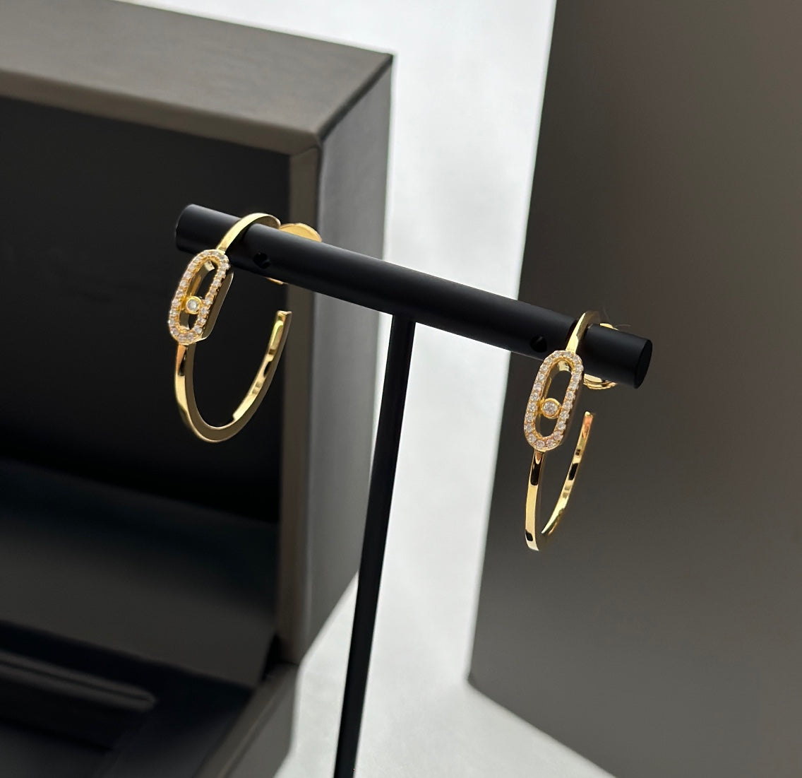 [⭐Veyra]CREOLES MOVE UNO PM DIAMOND EARRINGS