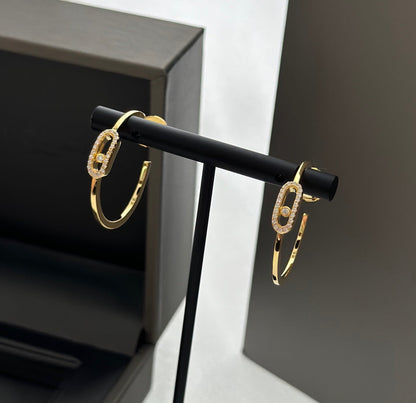 [⭐Veyra]CREOLES MOVE UNO PM DIAMOND EARRINGS