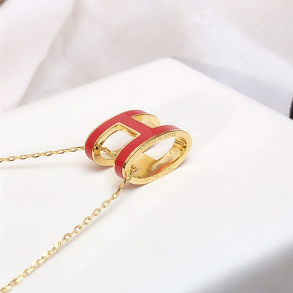 [⭐Veyra]HM CLIC RED ENAMEL GOLD NECKLACE