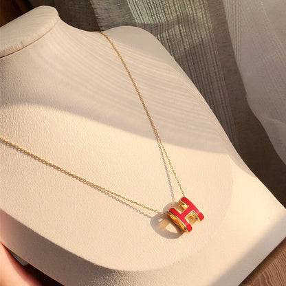 [⭐Veyra]HM CLIC RED ENAMEL GOLD NECKLACE