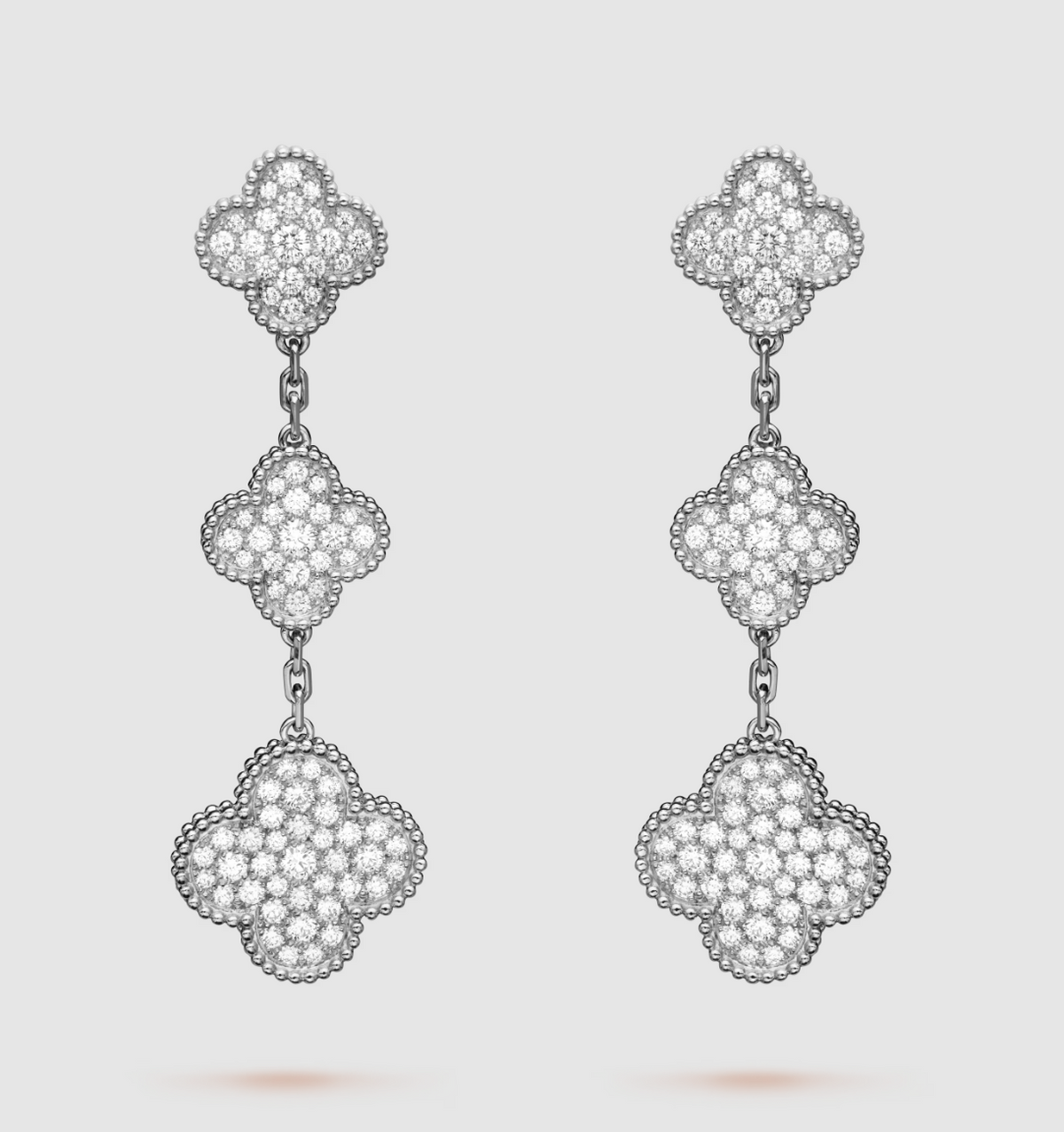 [⭐Veyra]CLOVER 3 MOTIF DIAMOND SILVER DROP EARRINGS