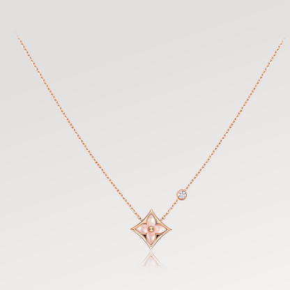 [⭐Veyra]STAR PINK MOP 1 DIAMOND PINK GOLD NECKLACE