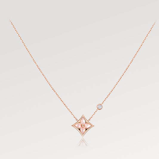 [⭐Veyra]STAR PINK MOP 1 DIAMOND PINK GOLD NECKLACE
