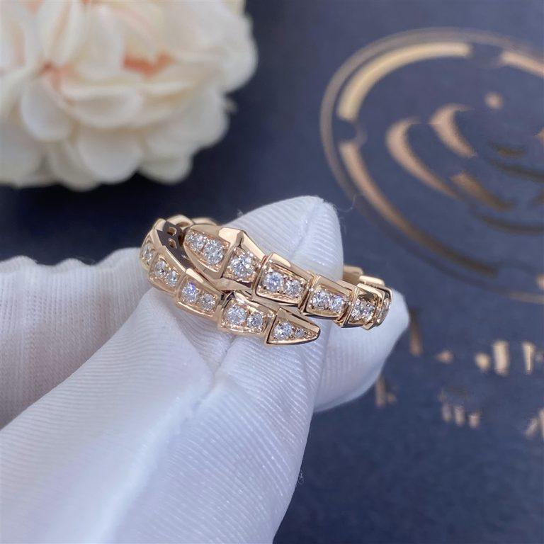 [⭐Veyra]SERPENTI RING PINK GOLD DIAMOND PAVED 4MM