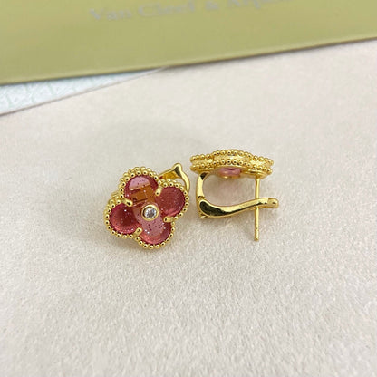 [⭐Veyra]2026 NEW  CLOVER 1 MOTIFPINK ENAMEL STUD EARRINGS WITH DIAMONDS2
