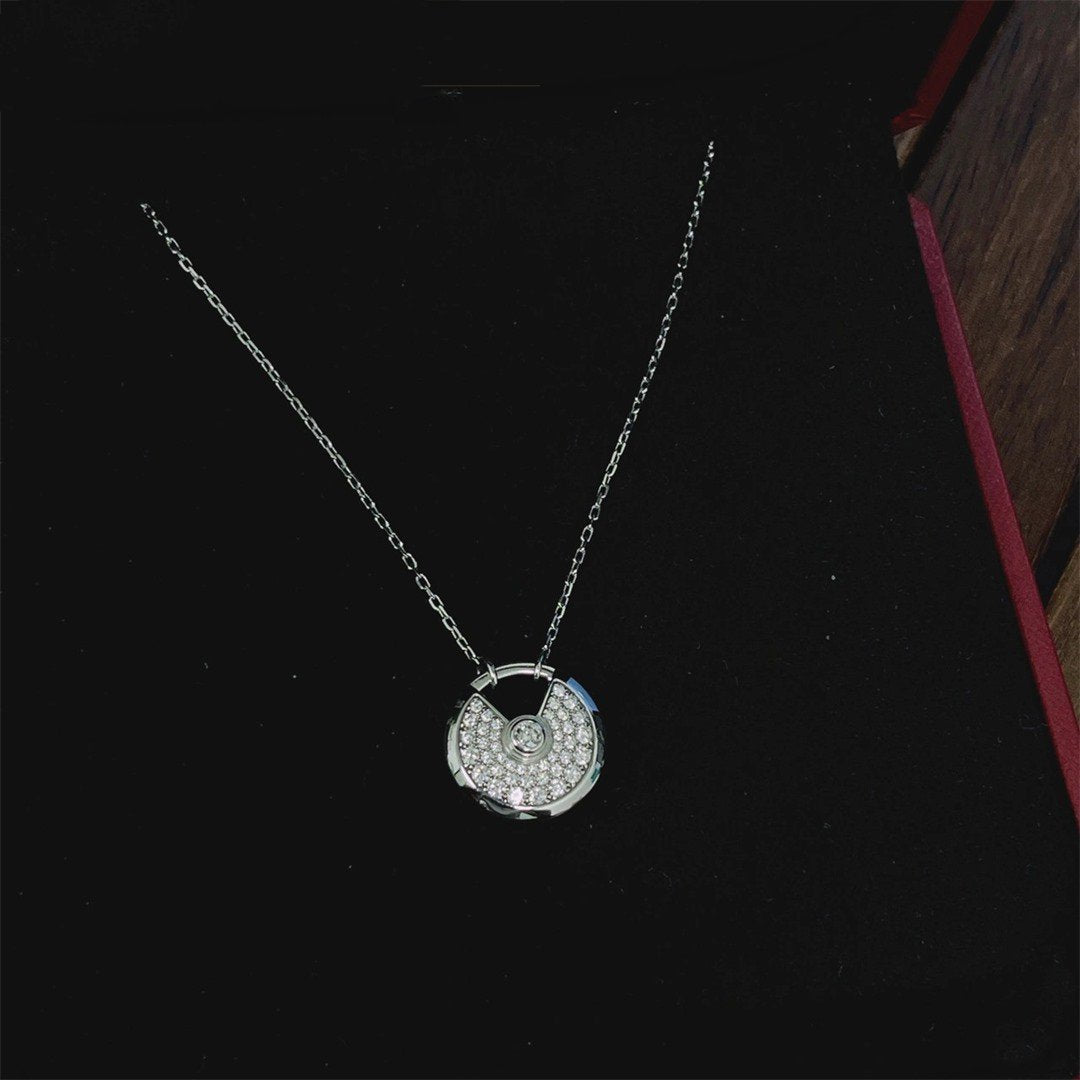 [⭐Veyra]AMULETTE SILVER FULL DIAMOND NECKLACE
