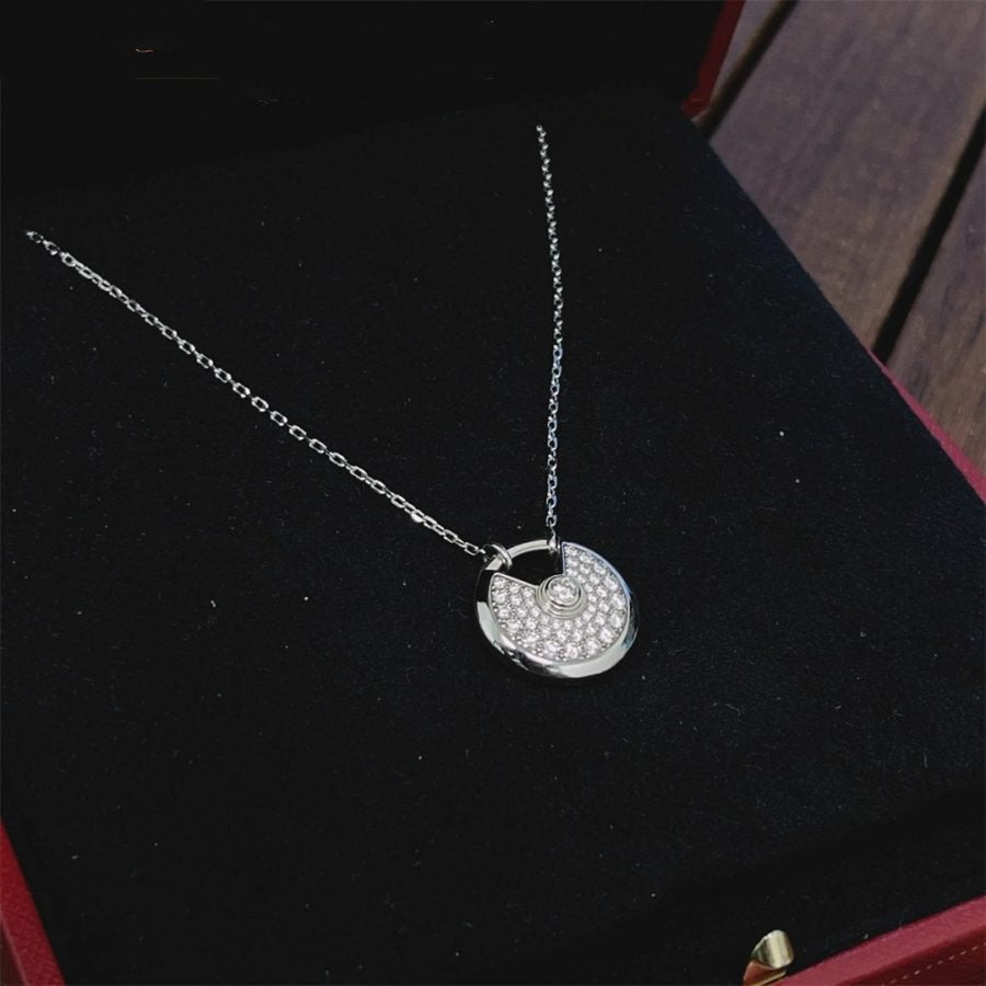[⭐Veyra]AMULETTE SILVER FULL DIAMOND NECKLACE