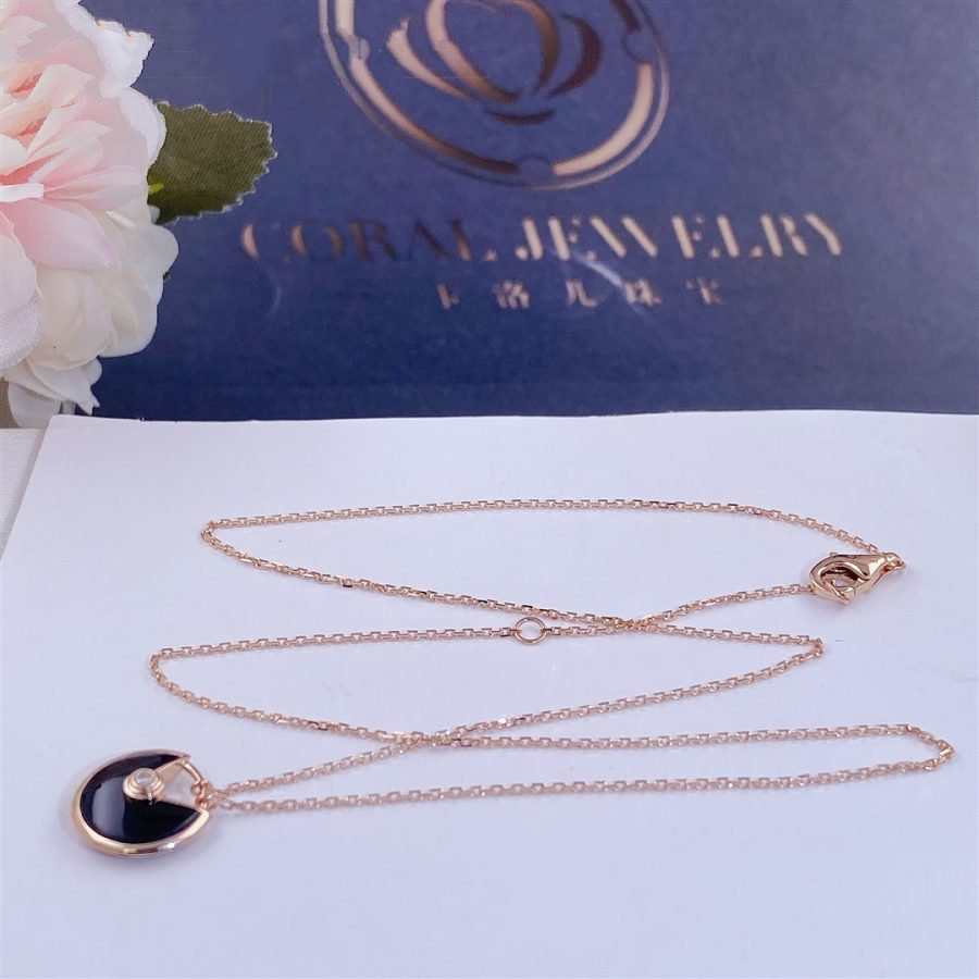 [⭐Veyra]AMULETTE ROSE GOLD ONYX NECKLACE