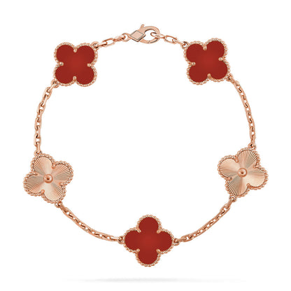[⭐Veyra] CLOVER 5 MOTIF RED CORNELIAN BRACELET COLLECTION