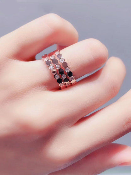 [⭐Veyra]BEE LOVE RING PINK GOLD DIAMOND