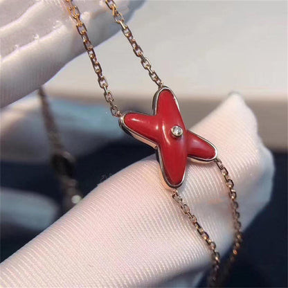 [⭐Veyra]JEUX BRACELET CARNELIAN PINK GOLD 1 DIAMOND