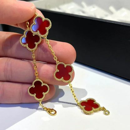 [⭐Veyra] CLOVER 5 MOTIF RED CORNELIAN BRACELET COLLECTION