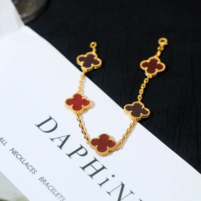 [⭐Veyra] CLOVER 5 MOTIF RED CORNELIAN BRACELET COLLECTION