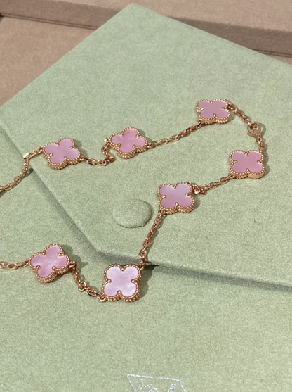 [⭐Veyra Jewellery] Pink Necklace with Ten Clover Designs