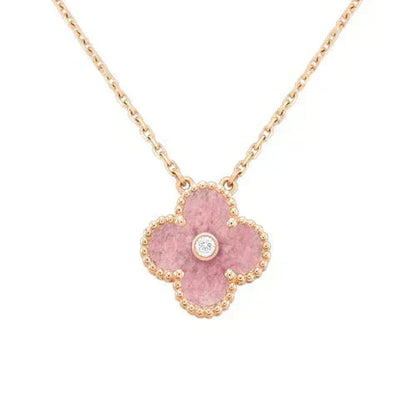 [⭐Veyra]CLOVER 15MM DIAMOND RHODONITE NECKLACE