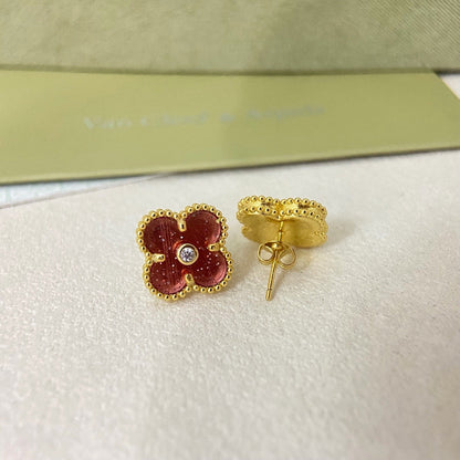 [⭐Veyra]2026 NEW  CLOVER 1 MOTIFPINK ENAMEL STUD EARRINGS WITH DIAMONDS