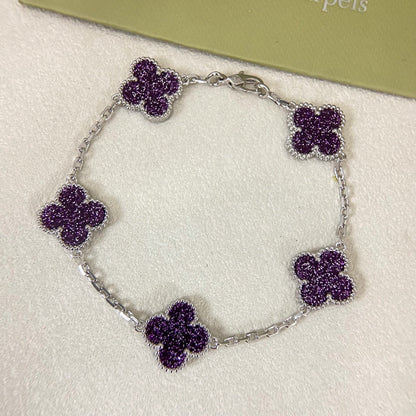 [⭐Veyra]NEW PURPLE SAND-GOLD FOUR-LEAF CLOVER 5-FLOWER BRACELET