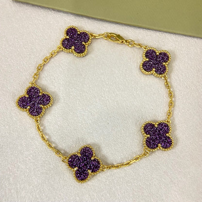 [⭐Veyra]NEW PURPLE SAND-GOLD FOUR-LEAF CLOVER 5-FLOWER BRACELET
