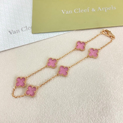 [⭐Veyra]2026 NEW CLOVER 6 MOTIF BUBBLE PINK ENAMEL BRACELET