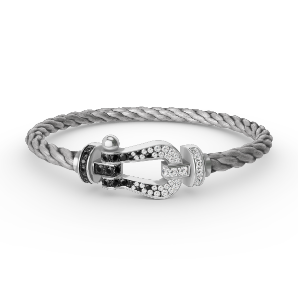 [⭐Veyra]FORCE LARGE HORSESHOE BLACK WHITE DIAMOND BRACELET SILVER