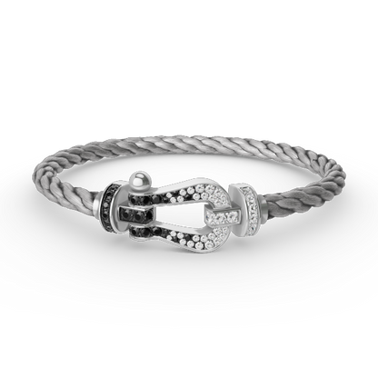 [⭐Veyra]FORCE LARGE HORSESHOE BLACK WHITE DIAMOND BRACELET SILVER