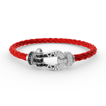 [⭐Veyra]FORCE LARGE HORSESHOE BLACK WHITE DIAMOND BRACELET SILVER