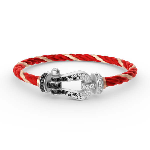 [⭐Veyra]FORCE LARGE HORSESHOE BLACK WHITE DIAMOND BRACELET SILVER