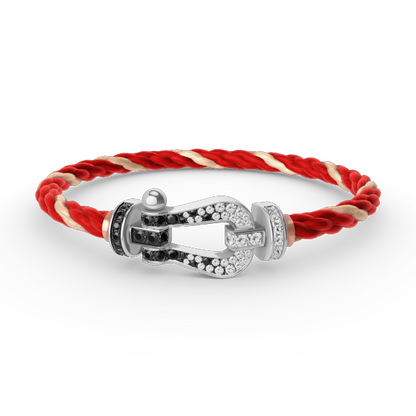 [⭐Veyra]FORCE LARGE HORSESHOE BLACK WHITE DIAMOND BRACELET SILVER