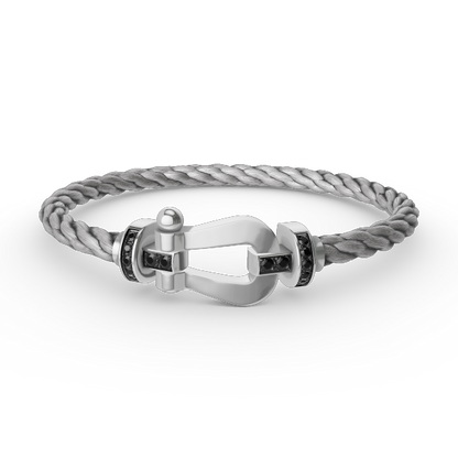 [⭐Veyra]FORCE LARGE HORSESHOE BLACK DIAMOND BRACELET SILVER