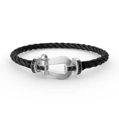 [⭐Veyra]FORCE LARGE HORSESHOE BLACK DIAMOND BRACELET SILVER