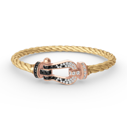 [⭐Veyra]FORCE LARGE HORSESHOE BLACK WHITE DIAMOND BRACELET ROSE GOLD