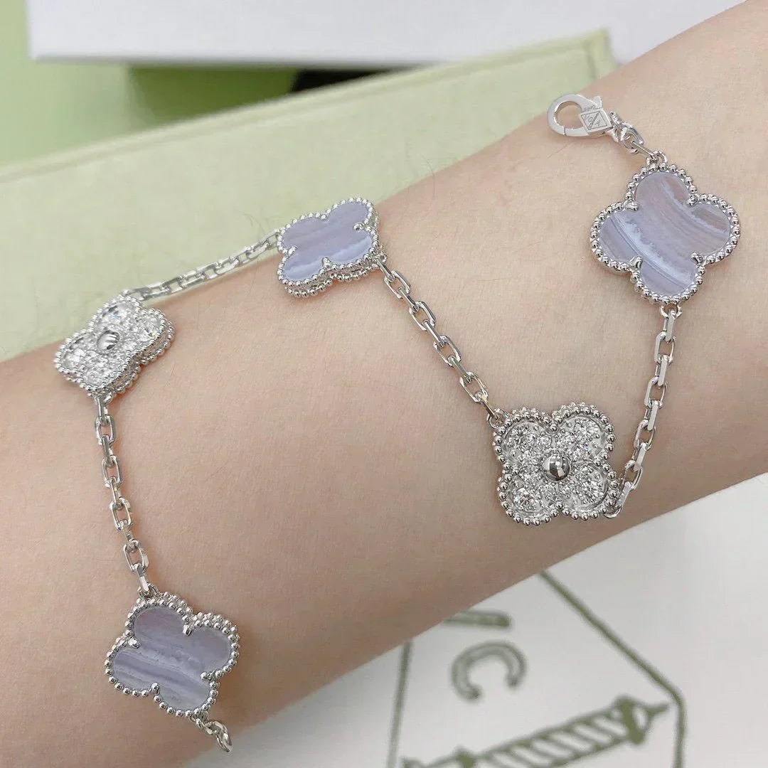[⭐Veyra] CLOVER 5 MOTIF PURPLE CHALCEDONY BRACELET COLLECTION