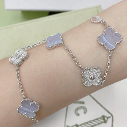 [⭐Veyra] CLOVER 5 MOTIF PURPLE CHALCEDONY BRACELET COLLECTION