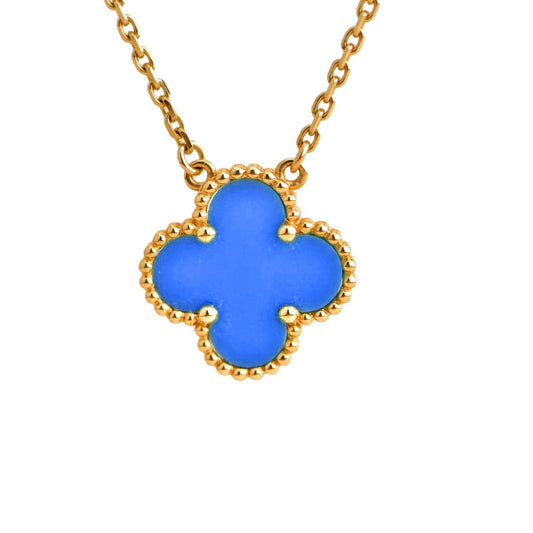 [⭐Veyra]CLOVER 15MM BLUE AGATE NECKLACE