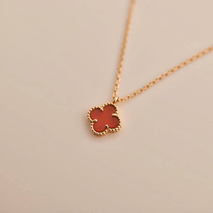 [⭐Veyra]CLOVER MINI 9.5MM WHITE CARNELIANS NECKLACE