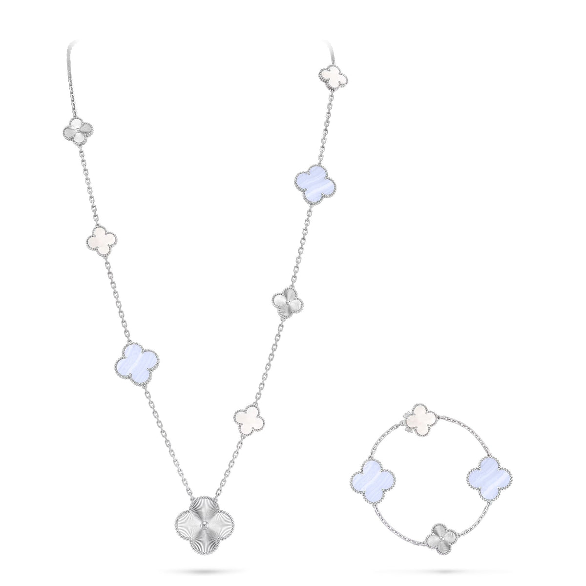 [⭐Veyra]DETACHABLE CLOVER 15(11+4) FLOWER SILVER NECKLACE SET