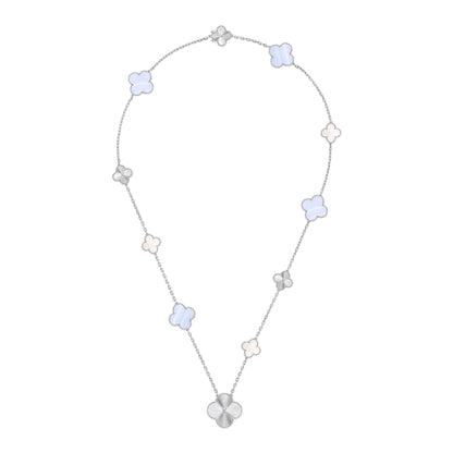 [⭐Veyra]DETACHABLE CLOVER 15(11+4) FLOWER SILVER NECKLACE SET