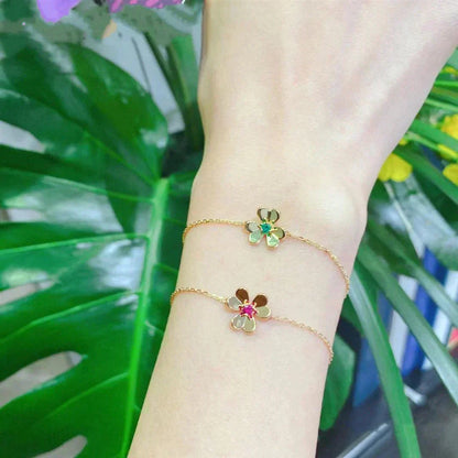 [⭐Veyra]FRIVOLE GOLD FLOWER PINK MALACHITE BRACELET