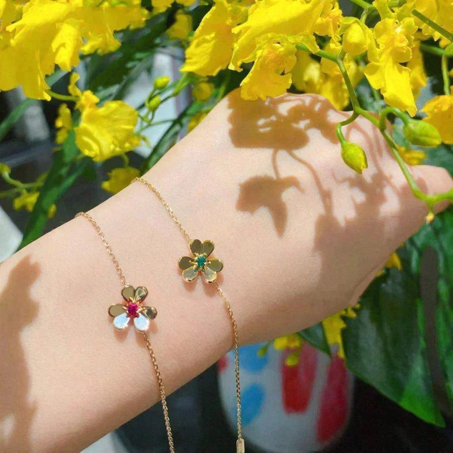 [⭐Veyra]FRIVOLE GOLD FLOWER PINK MALACHITE BRACELET