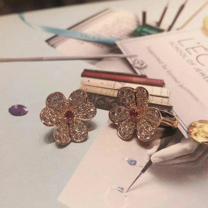 [⭐Veyra]FRIVOLE PINK GOLD FLOWER DIAMOND EARRINGS