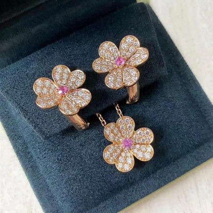 [⭐Veyra]FRIVOLE PINK GOLD FLOWER DIAMOND EARRINGS
