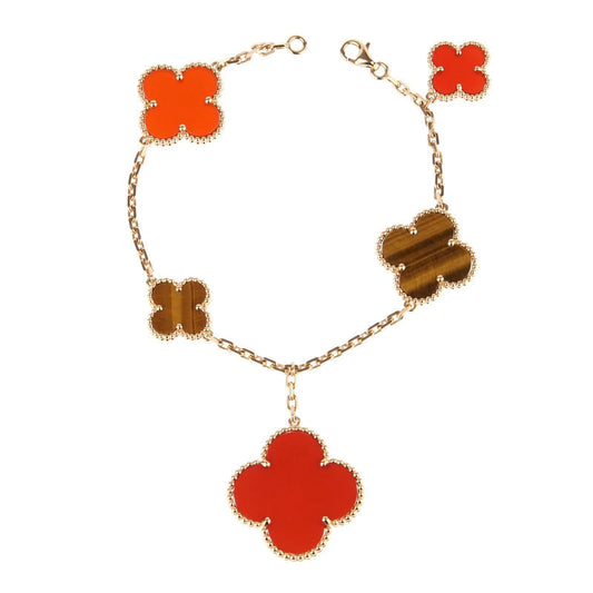 [⭐Veyra]CLOVER BRACELET 5 MOTIFS CARNELIAN TIGER EYE
