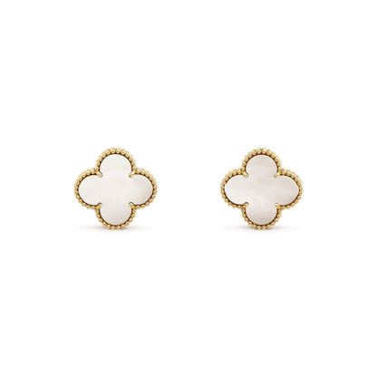 [⭐Veyra]CLOVER MEDIUM 1 MOTIFS  WHITE MOP STUD EARRINGS