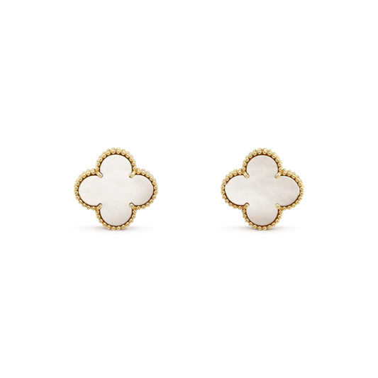 [⭐Veyra]CLOVER MEDIUM 1 MOTIFS  WHITE MOP STUD EARRINGS