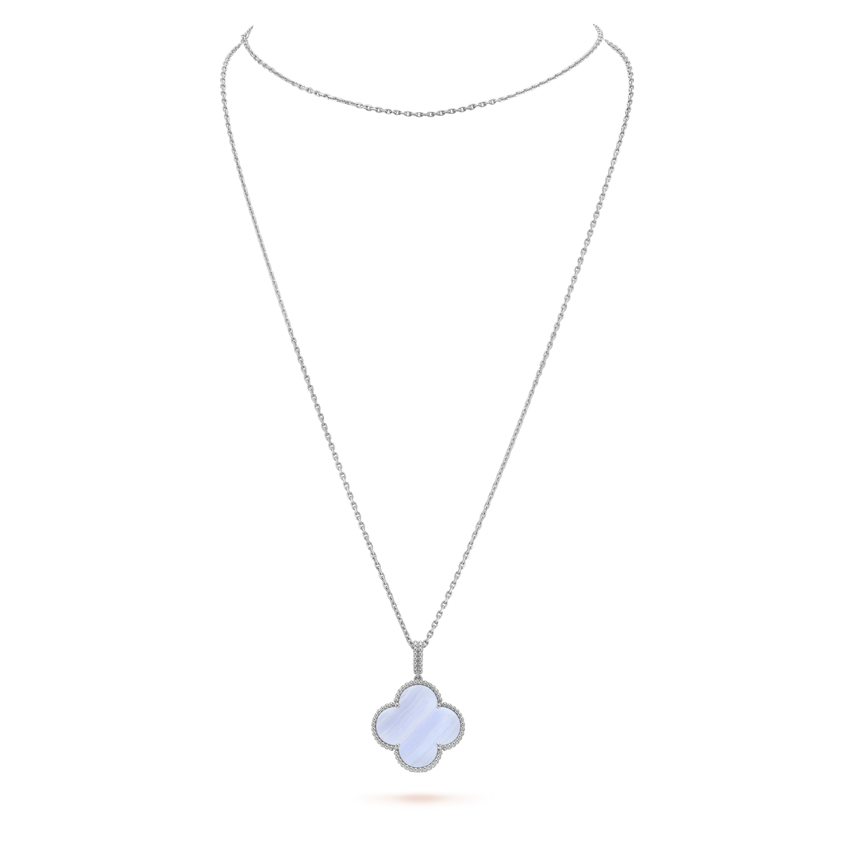 [⭐Veyra]CLOVER SILVER CHALCEDONY BIG CLOVER NECKLACE