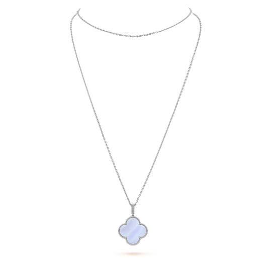 [⭐Veyra]CLOVER SILVER CHALCEDONY BIG CLOVER NECKLACE